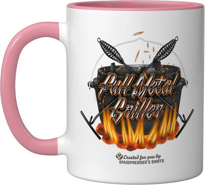 Dutch Oven Full Metal Griller Ceramic Mug, Pink/White