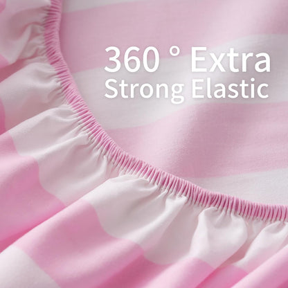 Queen Size Sheet Set 4 Piece -Pinstripe Microfiber Soft Durable Bedding Sheet Set,Deep Pocket,Stain,Fade & Wrinkle Resistant (Stripe Pink&White)