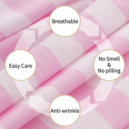 Queen Size Sheet Set 4 Piece -Pinstripe Microfiber Soft Durable Bedding Sheet Set,Deep Pocket,Stain,Fade & Wrinkle Resistant (Stripe Pink&White)