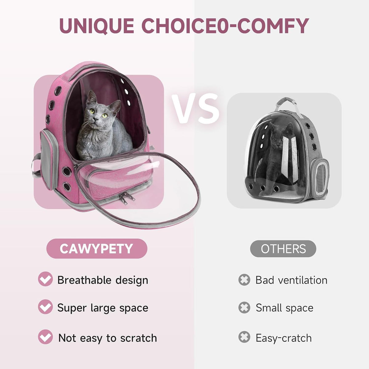 Cat Backpack Carrier Large Space Bubble Backpack up to 12lbs Pink