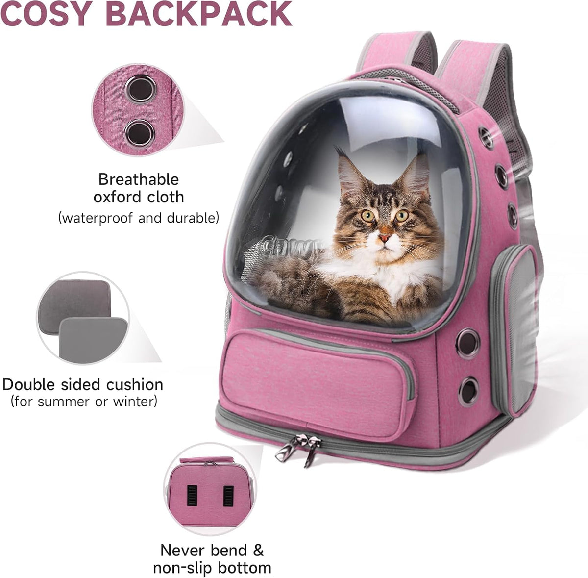 Cat Backpack Carrier Large Space Bubble Backpack up to 12lbs Pink