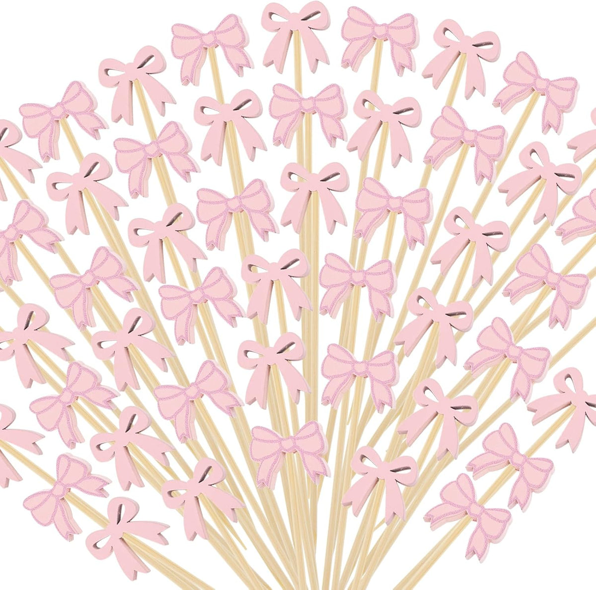 200Pcs Coquette Bow Cocktail Picks,4.7 Inch Pink Bow Toothpicks Bowknot Cocktail Appetizer Picks for Valentines Galentines Birthday Bachelorette Bridal Shower Party Supplies