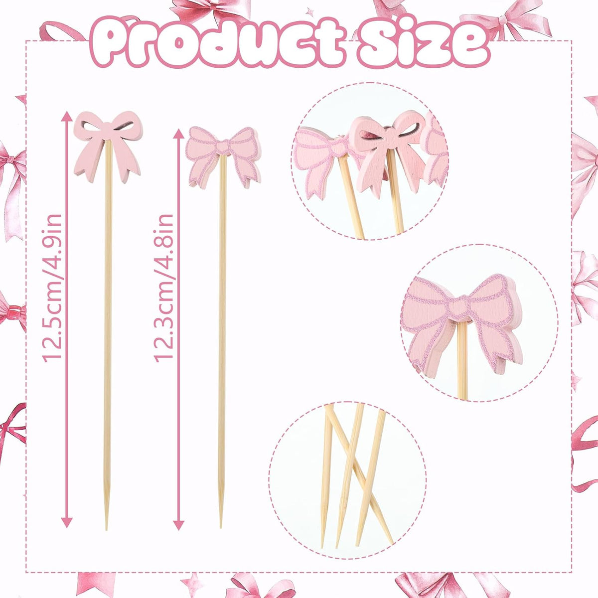 200Pcs Coquette Bow Cocktail Picks,4.7 Inch Pink Bow Toothpicks Bowknot Cocktail Appetizer Picks for Valentines Galentines Birthday Bachelorette Bridal Shower Party Supplies
