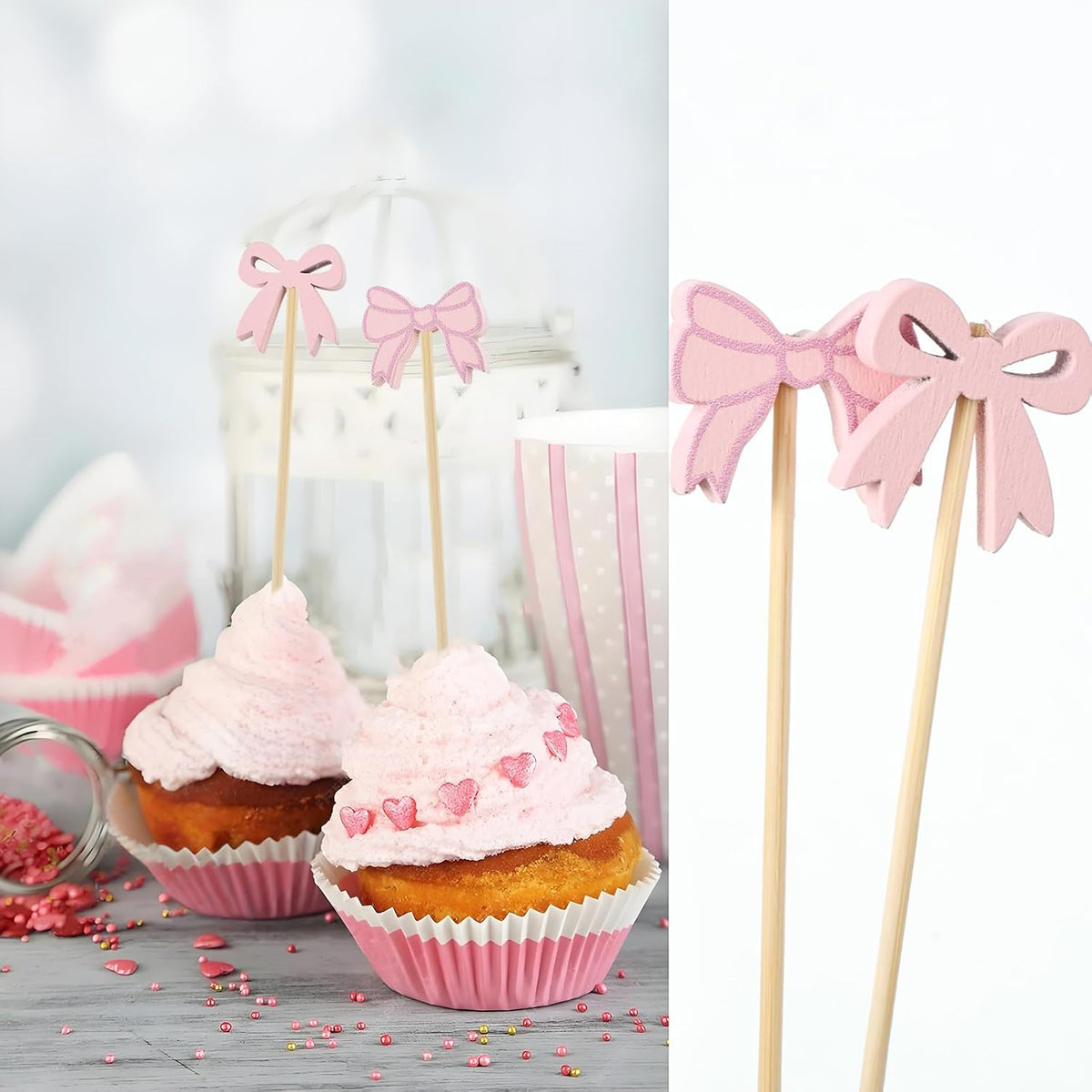 200Pcs Coquette Bow Cocktail Picks,4.7 Inch Pink Bow Toothpicks Bowknot Cocktail Appetizer Picks for Valentines Galentines Birthday Bachelorette Bridal Shower Party Supplies