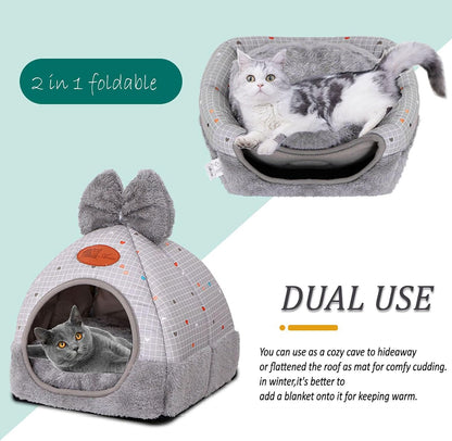 Bunny Hideout Bed - Warm Rabbit House with Cute Bowknot, Cozy Hideouts & Cage Accessory for Guinea Pigs, Chinchillas, Hamsters (Pink)