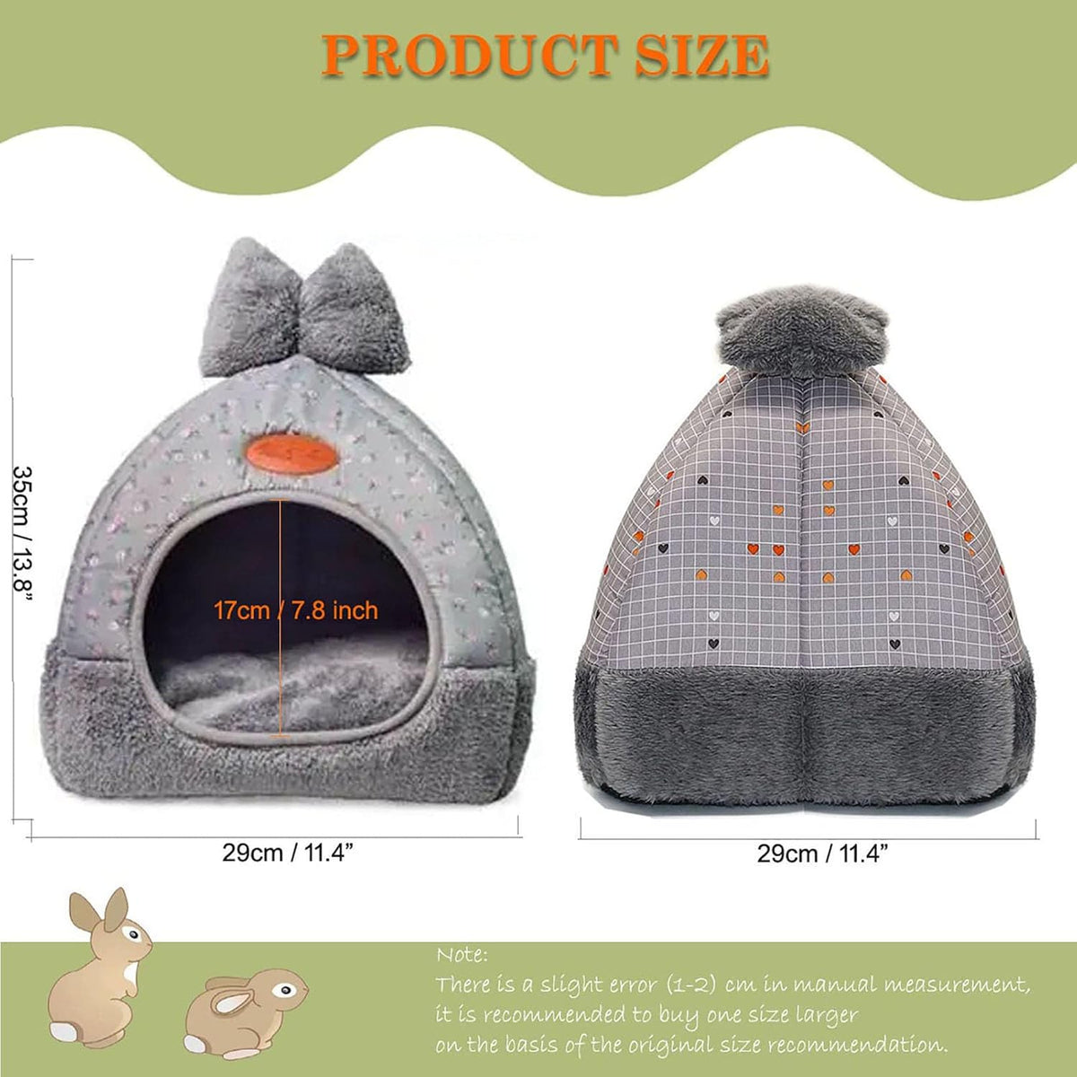 Bunny Hideout Bed - Warm Rabbit House with Cute Bowknot, Cozy Hideouts & Cage Accessory for Guinea Pigs, Chinchillas, Hamsters (Pink)