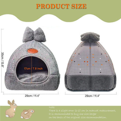 Bunny Hideout Bed - Warm Rabbit House with Cute Bowknot, Cozy Hideouts & Cage Accessory for Guinea Pigs, Chinchillas, Hamsters (Pink)