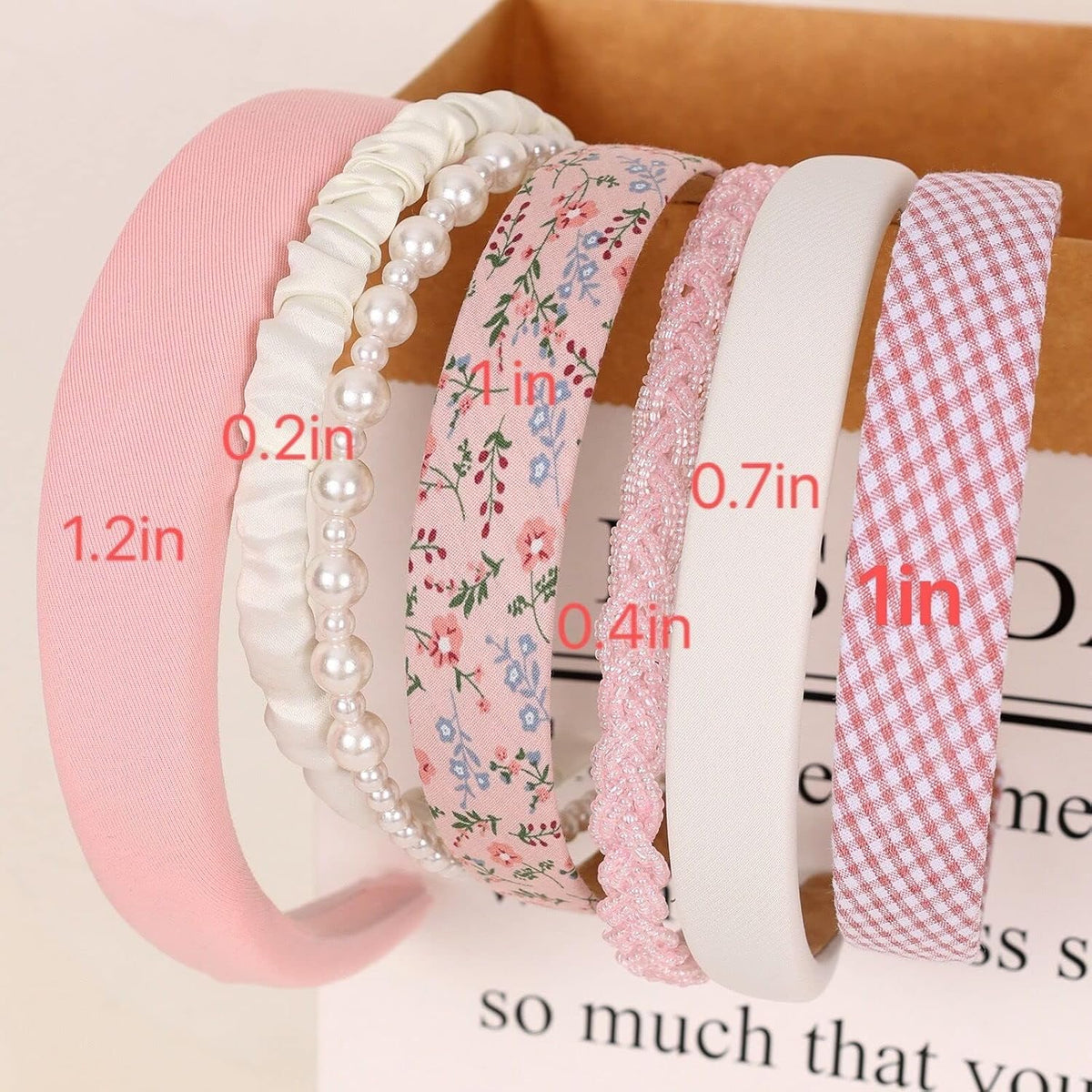 Women's Pearl Floral Padded Wide Bandana Headbands, Vintage Hair Accessories, Pink
