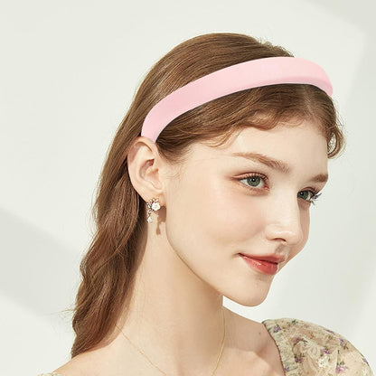 Women's Pearl Floral Padded Wide Bandana Headbands, Vintage Hair Accessories, Pink