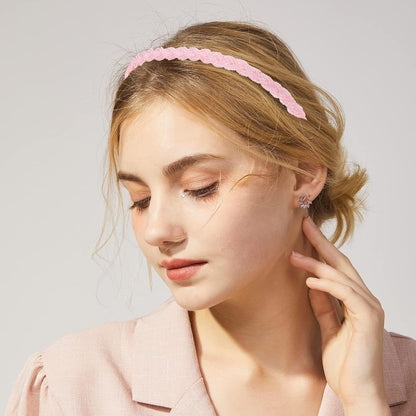Women's Pearl Floral Padded Wide Bandana Headbands, Vintage Hair Accessories, Pink