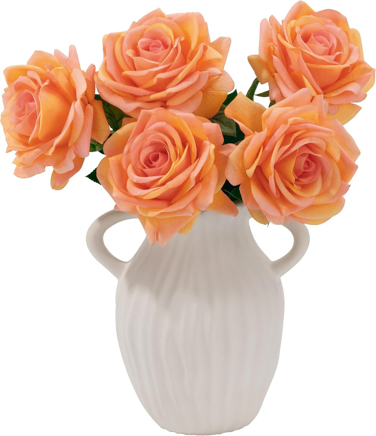 Real Touch Artificial Roses, 5Pcs Peach Orange Faux Silk Flowers