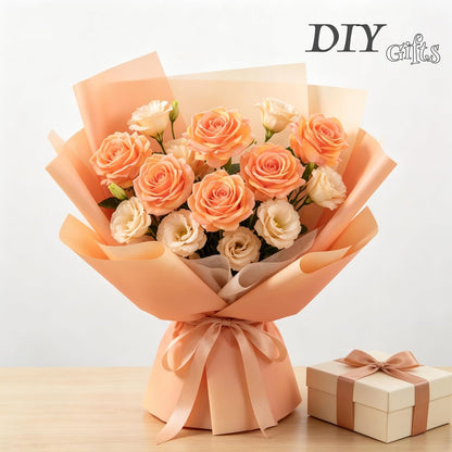 Real Touch Artificial Roses, 5Pcs Peach Orange Faux Silk Flowers