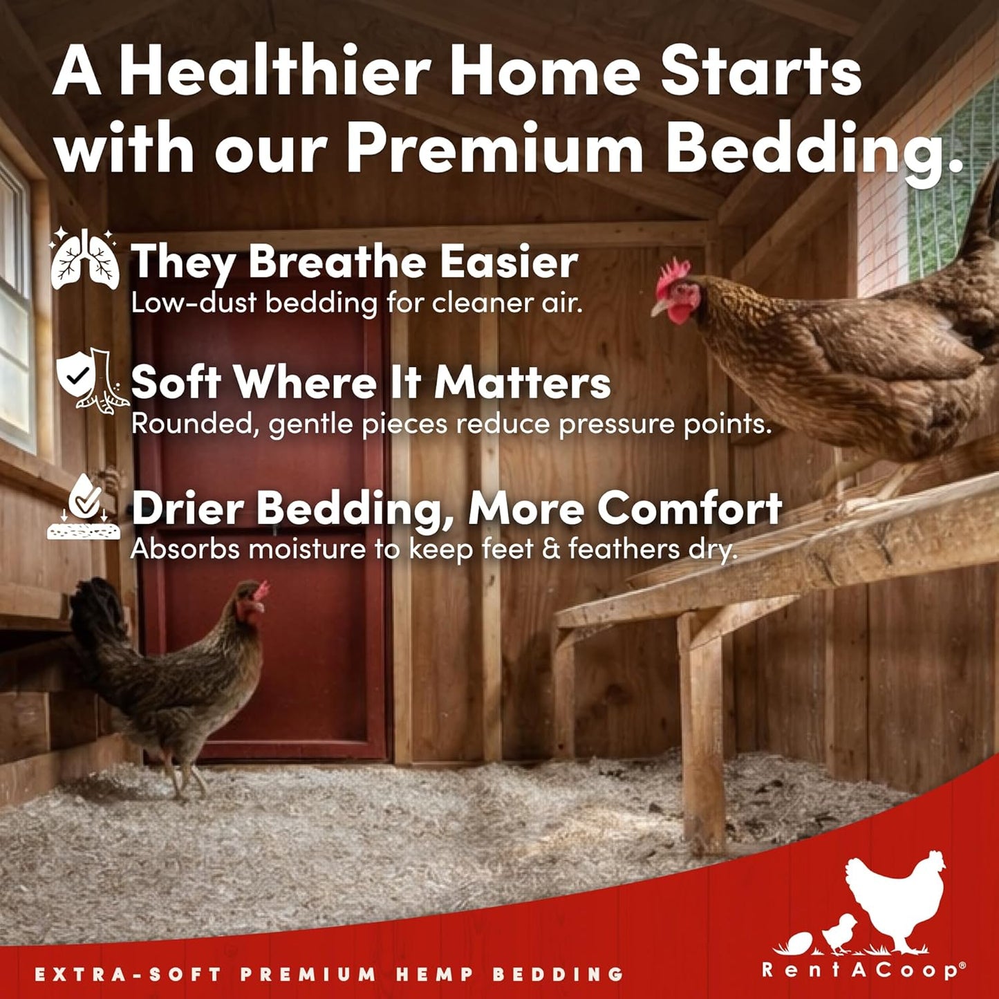 RentACoop Extra-Soft Premium Hemp Bedding 300L – Super Absorbent, Low Dust, Natural Odor Control for Chicken Coops, Nest Boxes, Small Animals, Reptiles & Horses