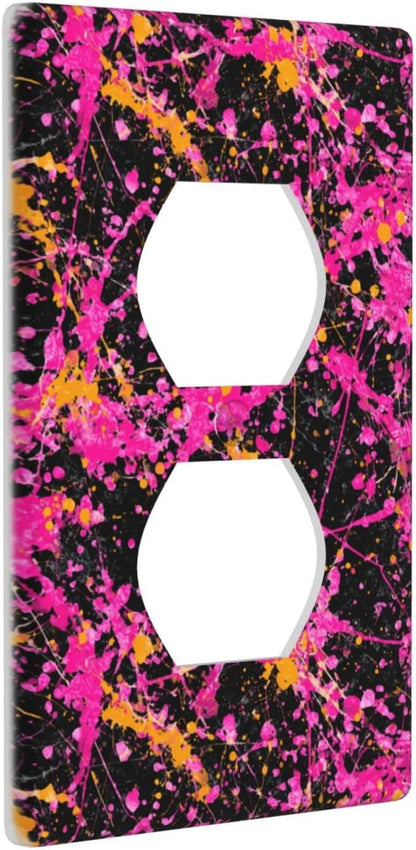 Neon Pink Abstract Paint Splatter Outlet Cover Light Switch Cover Decorative 1 Gang Wall Plate For Kitchen Room Bathroom Size 4.5" X 2.75"