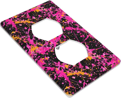 Neon Pink Abstract Paint Splatter Outlet Cover Light Switch Cover Decorative 1 Gang Wall Plate For Kitchen Room Bathroom Size 4.5" X 2.75"