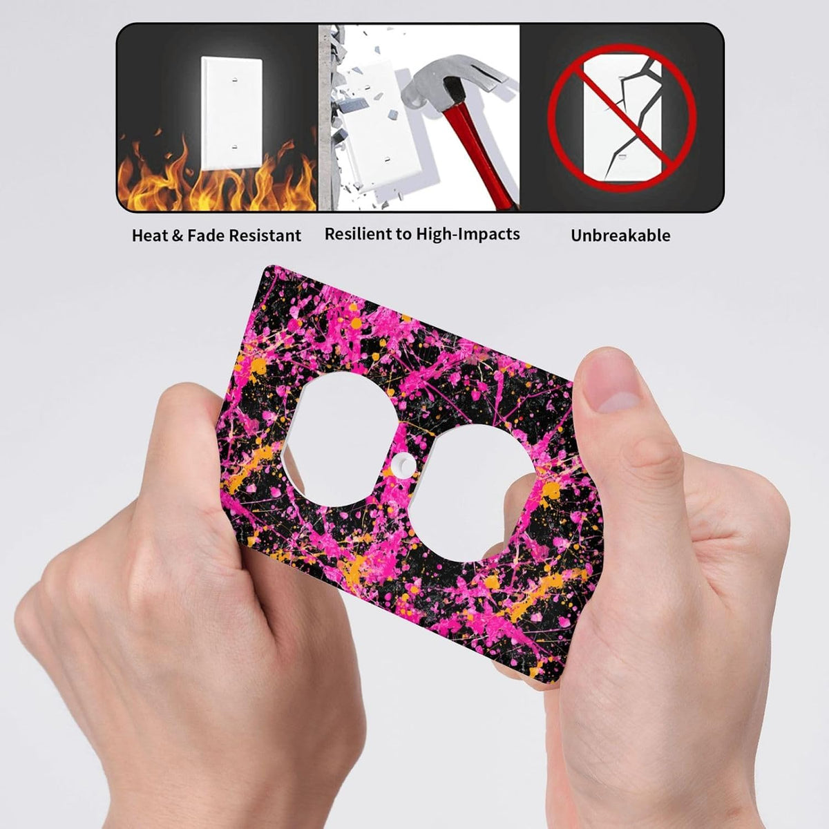 Neon Pink Abstract Paint Splatter Outlet Cover Light Switch Cover Decorative 1 Gang Wall Plate For Kitchen Room Bathroom Size 4.5" X 2.75"