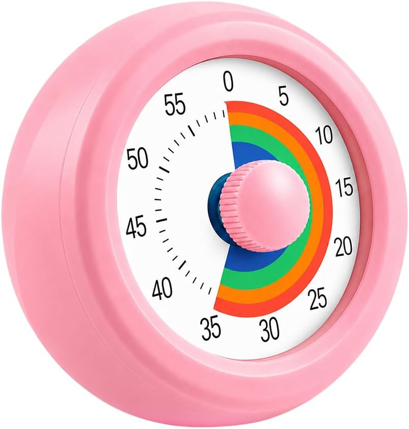 Visual Timer for Kids & Adults, 60 Minute Rainbow Countdown Timer, Time Management Tool for Classroom, Home, Kitchen, Office, School (Pink-Round-Rainbow)