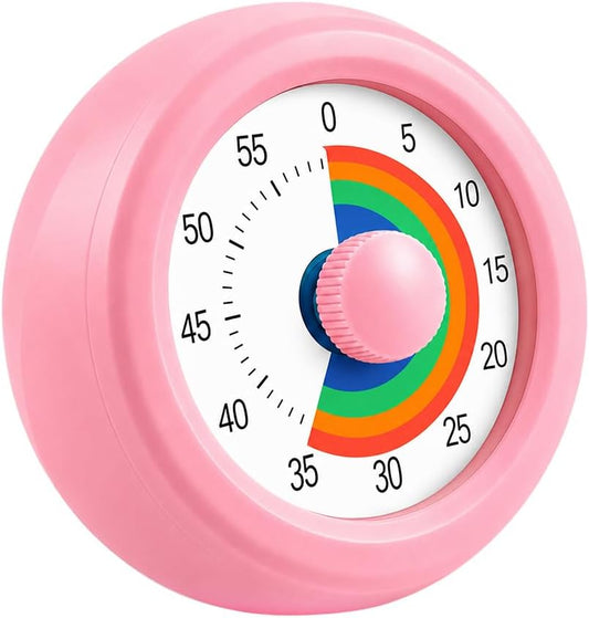 Visual Timer for Kids & Adults, 60 Minute Rainbow Countdown Timer, Time Management Tool for Classroom, Home, Kitchen, Office, School (Pink-Round-Rainbow)
