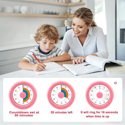 Visual Timer for Kids & Adults, 60 Minute Rainbow Countdown Timer, Time Management Tool for Classroom, Home, Kitchen, Office, School (Pink-Round-Rainbow)