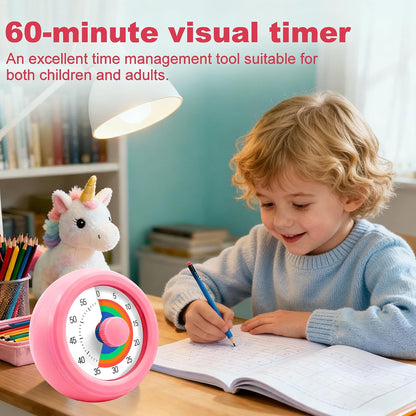 Visual Timer for Kids & Adults, 60 Minute Rainbow Countdown Timer, Time Management Tool for Classroom, Home, Kitchen, Office, School (Pink-Round-Rainbow)