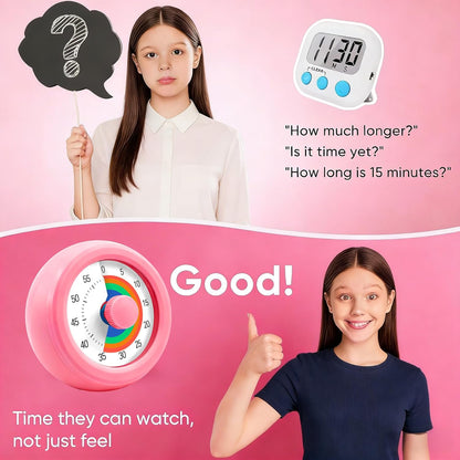 Visual Timer for Kids & Adults, 60 Minute Rainbow Countdown Timer, Time Management Tool for Classroom, Home, Kitchen, Office, School (Pink-Round-Rainbow)