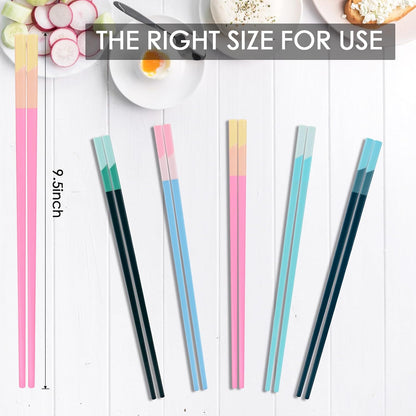 Chopsticks Reusable Dishwasher Safe, 5 Pairs 9.5 Inches Premium Chop Sticks Set for Sushi, Ramen, Asian Cuisine, Matte Non-slip with Gift Case, Pink + Light Blue