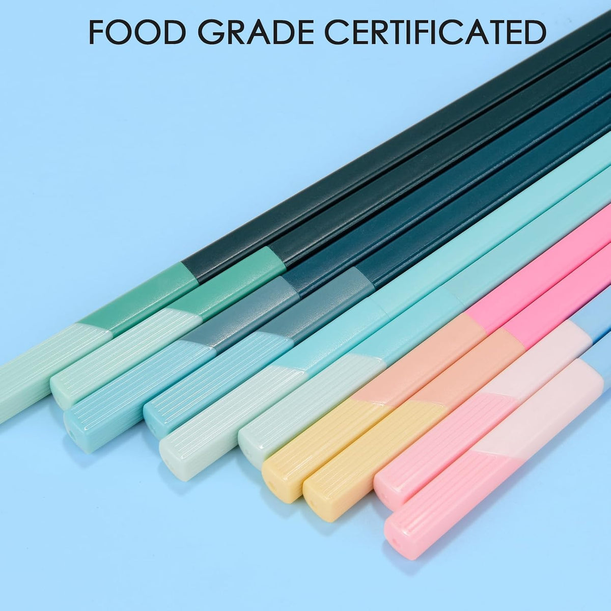 Chopsticks Reusable Dishwasher Safe, 5 Pairs 9.5 Inches Premium Chop Sticks Set for Sushi, Ramen, Asian Cuisine, Matte Non-slip with Gift Case, Pink + Light Blue