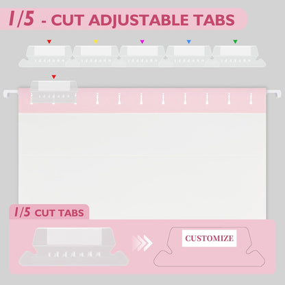 25 Packs Hanging File Folders,Cherry Pink Hanging File Folders Letter Size,Hanging Folders with 1/5-cut Tabs,Hanging Folders for Filing Cabinets, File Organizer Folder for Office,School,Home