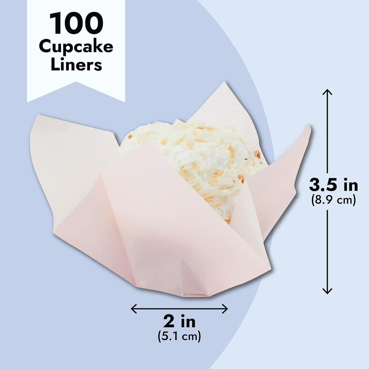 Tulip Cupcake Liners - Elegant Tulip Design & Wedding Cupcake Liners - Moisture-Retaining Cute Muffin Cups - Easy-Cleanup Baking Cups - 100 Pack, Pink, 2 x 2 in Base, 2.5-3.5 in Height