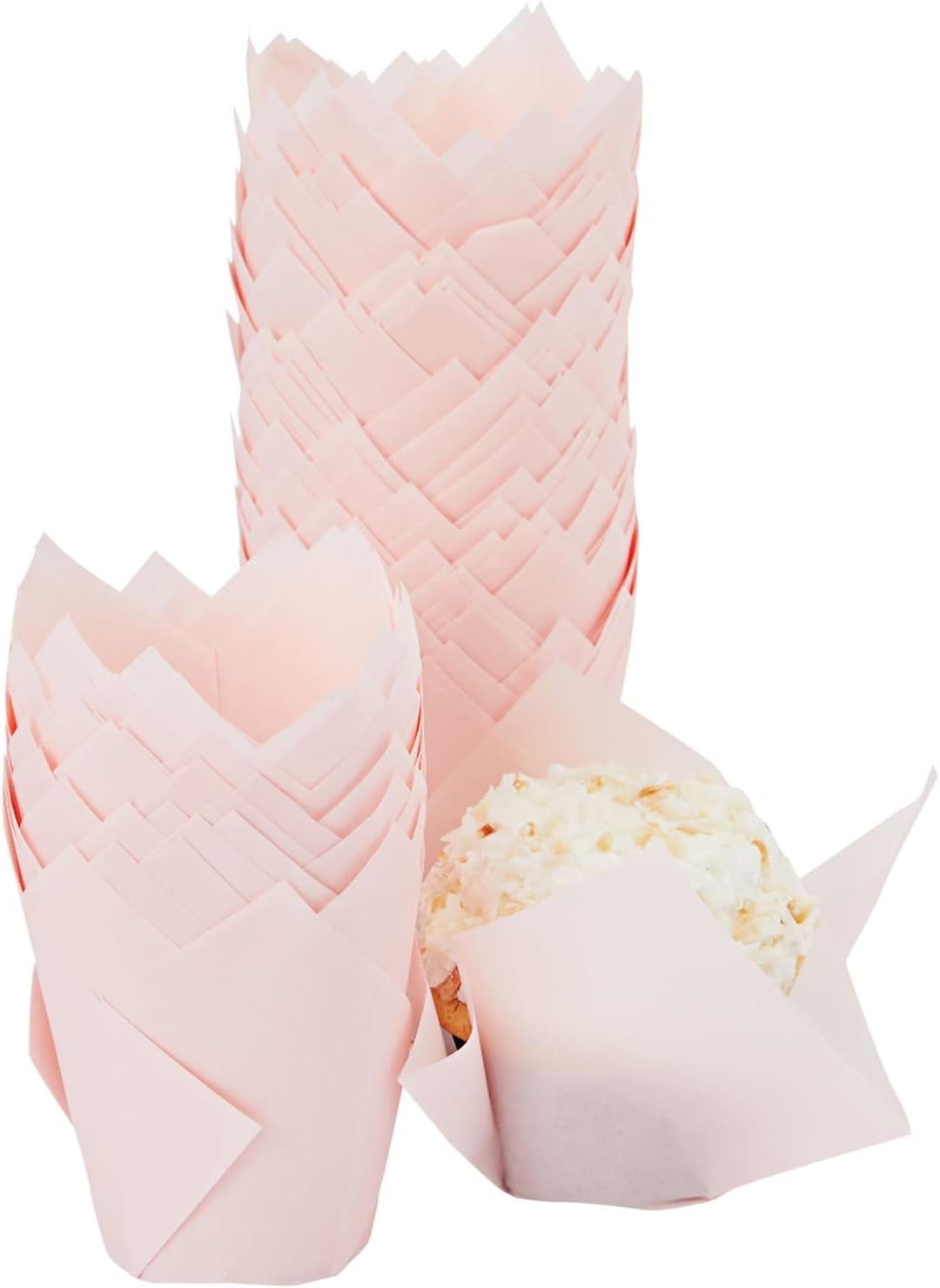 Tulip Cupcake Liners - Elegant Tulip Design & Wedding Cupcake Liners - Moisture-Retaining Cute Muffin Cups - Easy-Cleanup Baking Cups - 100 Pack, Pink, 2 x 2 in Base, 2.5-3.5 in Height