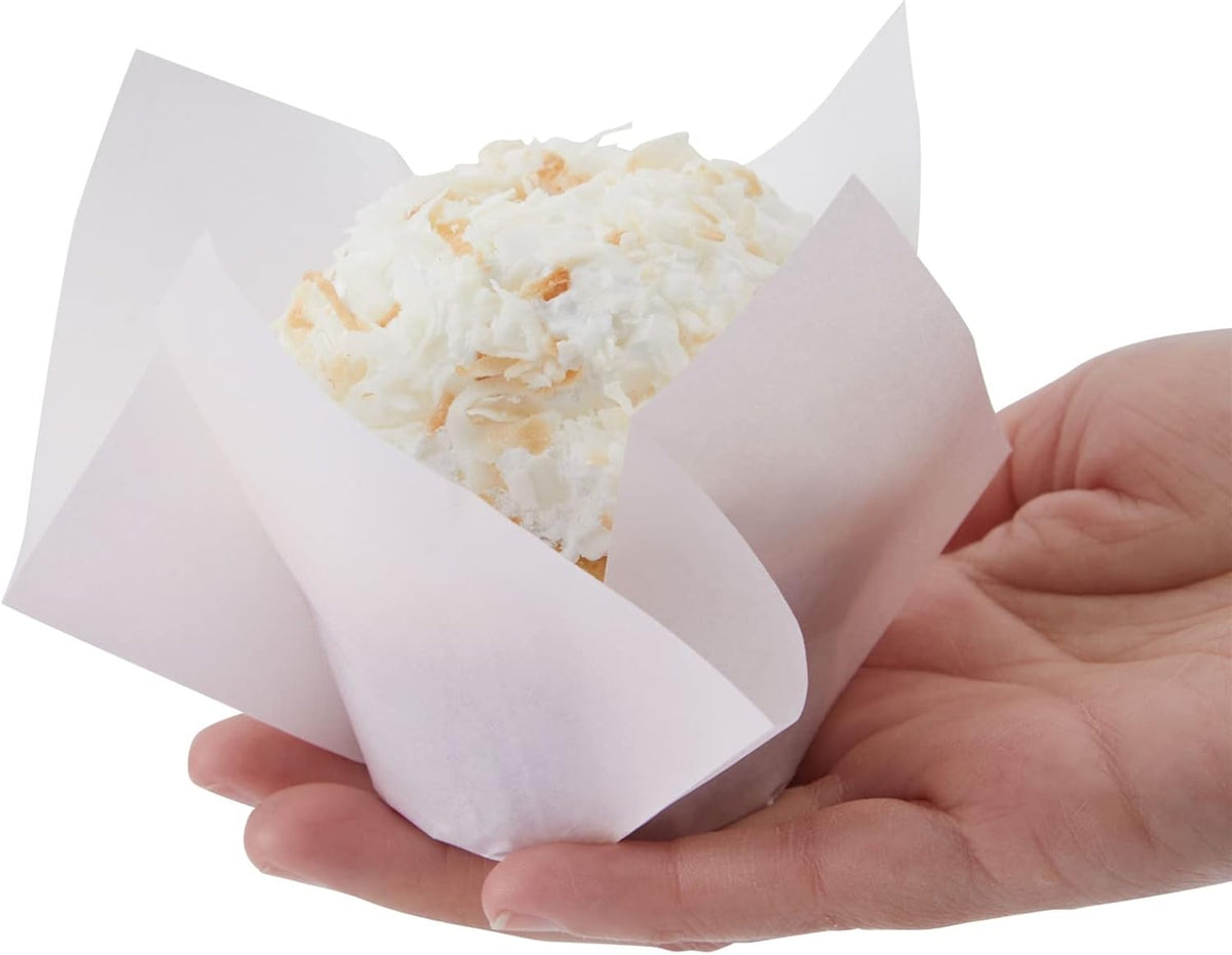 Tulip Cupcake Liners - Elegant Tulip Design & Wedding Cupcake Liners - Moisture-Retaining Cute Muffin Cups - Easy-Cleanup Baking Cups - 100 Pack, Pink, 2 x 2 in Base, 2.5-3.5 in Height