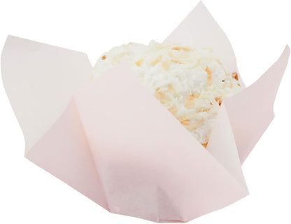 Tulip Cupcake Liners - Elegant Tulip Design & Wedding Cupcake Liners - Moisture-Retaining Cute Muffin Cups - Easy-Cleanup Baking Cups - 100 Pack, Pink, 2 x 2 in Base, 2.5-3.5 in Height
