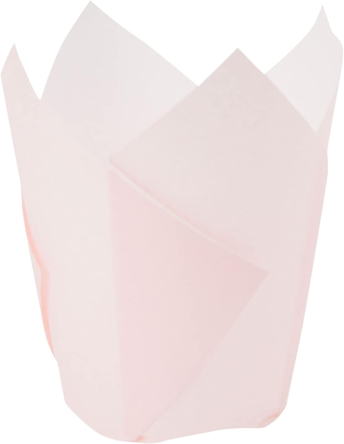 Tulip Cupcake Liners - Elegant Tulip Design & Wedding Cupcake Liners - Moisture-Retaining Cute Muffin Cups - Easy-Cleanup Baking Cups - 100 Pack, Pink, 2 x 2 in Base, 2.5-3.5 in Height