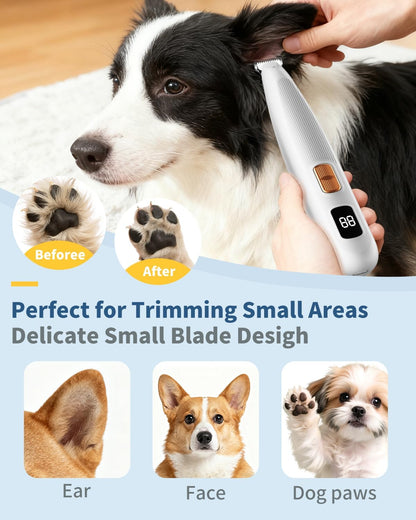 iBTC Dog Clippers and Paw Trimmer Kit 2 in 1 Low Noise Cordless Dog Clippers for Grooming Pet Hair Trimmers for Small and Large Dogs Cats Animals(Grey and White Set)