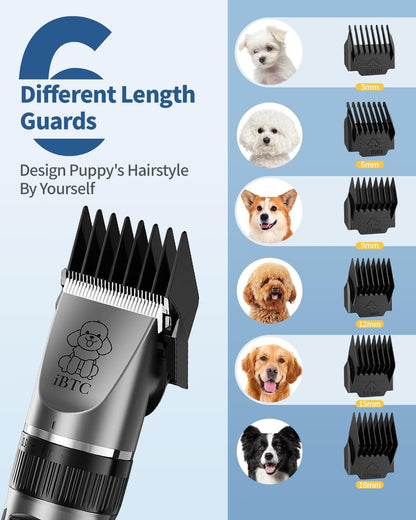 iBTC Dog Clippers and Paw Trimmer Kit 2 in 1 Low Noise Cordless Dog Clippers for Grooming Pet Hair Trimmers for Small and Large Dogs Cats Animals(Grey and White Set)
