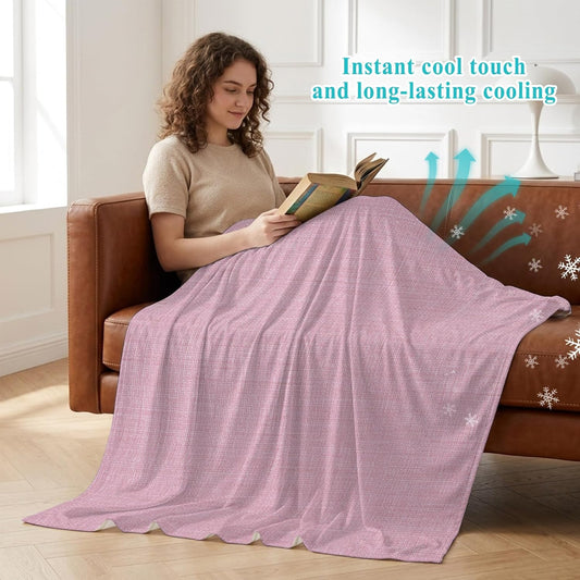 40"x60" Lap Cooling Blanket Pink Linen Texture Ice Silk Lightweight Breathable Soft Summer Blanket for Hot Sleepers Couch Bed Sofa Camping Farmhouse Solid Color