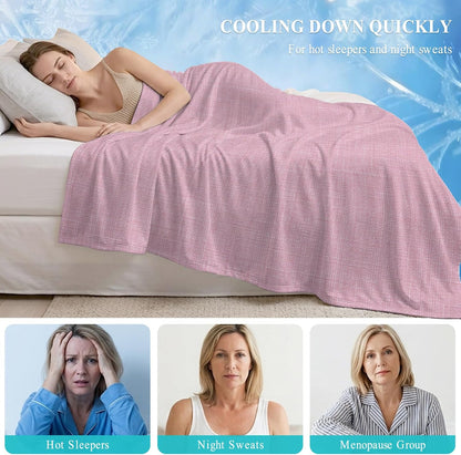 40"x60" Lap Cooling Blanket Pink Linen Texture Ice Silk Lightweight Breathable Soft Summer Blanket for Hot Sleepers Couch Bed Sofa Camping Farmhouse Solid Color
