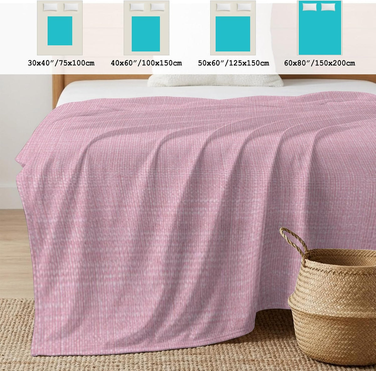 40"x60" Lap Cooling Blanket Pink Linen Texture Ice Silk Lightweight Breathable Soft Summer Blanket for Hot Sleepers Couch Bed Sofa Camping Farmhouse Solid Color