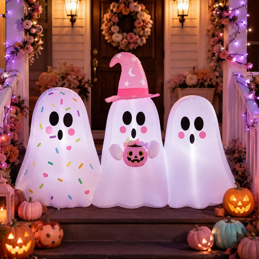 6ft Tall Pink Halloween Inflatable Pastel Ghost Outdoor Decoration