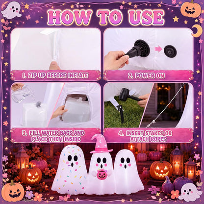 6ft Tall Pink Halloween Inflatable Pastel Ghost Outdoor Decoration