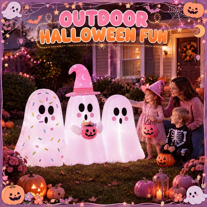 6ft Tall Pink Halloween Inflatable Pastel Ghost Outdoor Decoration