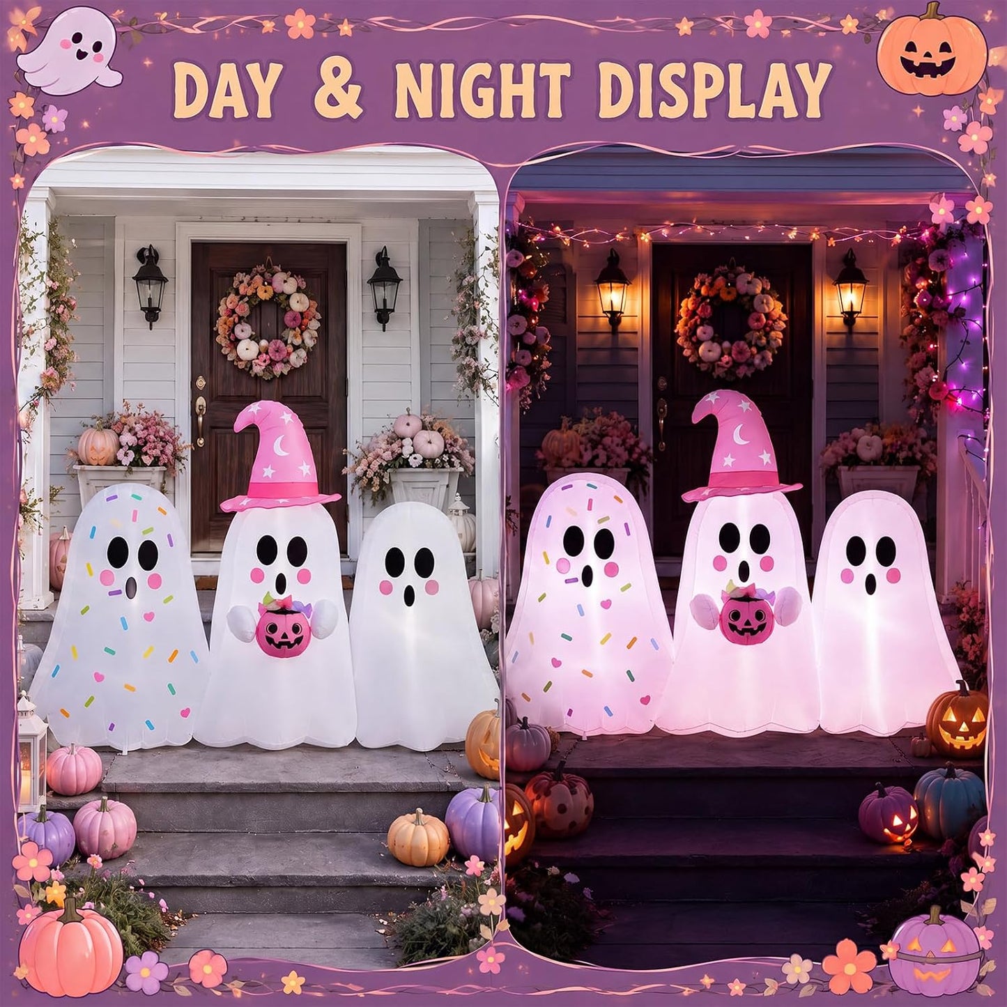 6ft Tall Pink Halloween Inflatable Pastel Ghost Outdoor Decoration