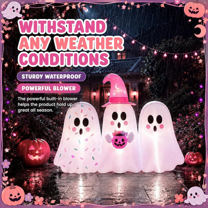 6ft Tall Pink Halloween Inflatable Pastel Ghost Outdoor Decoration