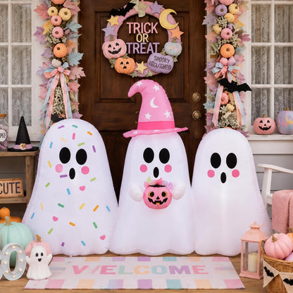 6ft Tall Pink Halloween Inflatable Pastel Ghost Outdoor Decoration