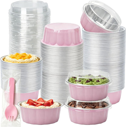 Ramekins with Lids Mini Cake Pans,50 Pack Pink 8oz for Party Favors