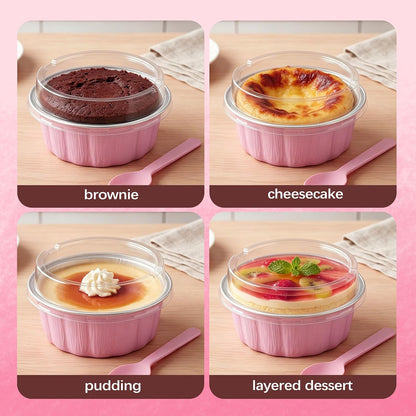 Ramekins with Lids Mini Cake Pans,50 Pack Pink 8oz for Party Favors