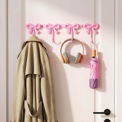 2 Pack Pink Bow Hooks Coat Rack Wall Mounted Metal 4 Hooks
