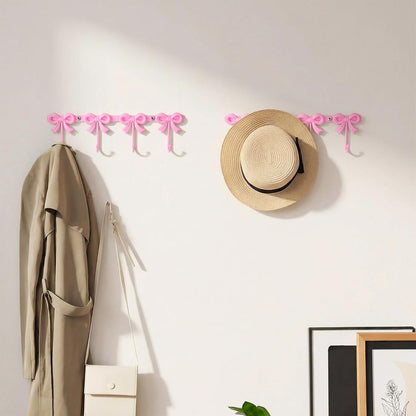 2 Pack Pink Bow Hooks Coat Rack Wall Mounted Metal 4 Hooks