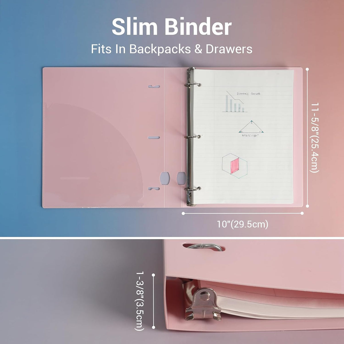 1 Inch 3 Ring Binder, D-Ring Binder Holds 250 Sheets, PP Cover with Writable Spine Label, Lay-Flat Design, Letter Size 8.5x11, Lightweight for School, Office & Home Organization, 1 Pack, Pink