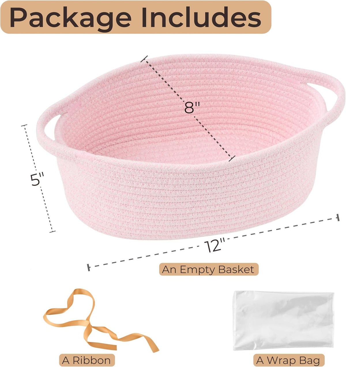 Gift Basket Empty, Small Baby Shower Basket for Gifts, Pink